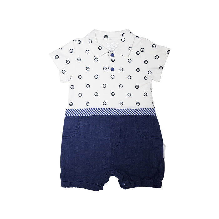 blue and white baby girl romper